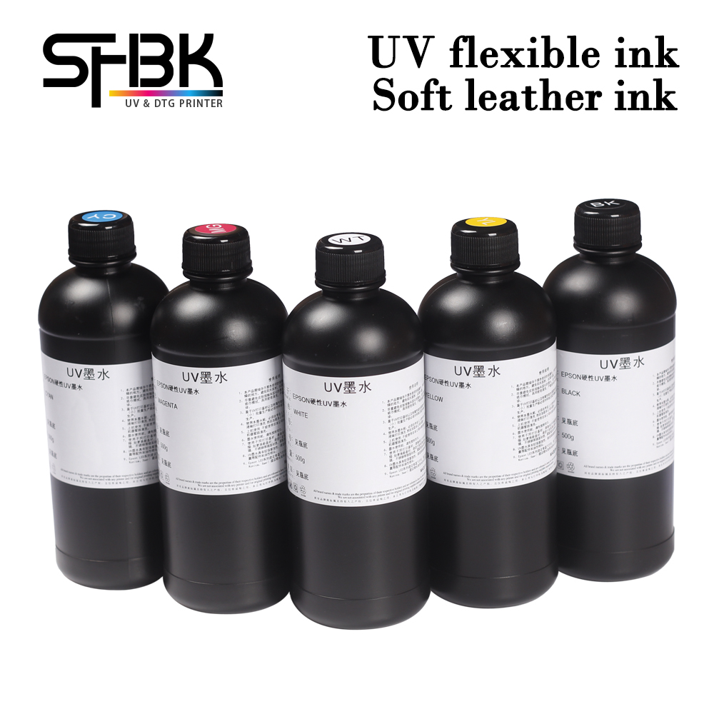 250 ml 500 ml zachte uv-inkt Voor EPSOM UV flatbed Printer A2 A3 A4 L800 L805 R1390 L1800 R2000 XP600 T800 Flexibele Lederen UV-inkt