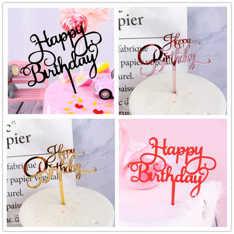 Nieuwe Happy Birthday Cake Topper Rood Goud Zilver Acryl Verjaardagsthema Party Cake Toppers Decoratie voor Kinderen Verjaardagstaarten Cadeau