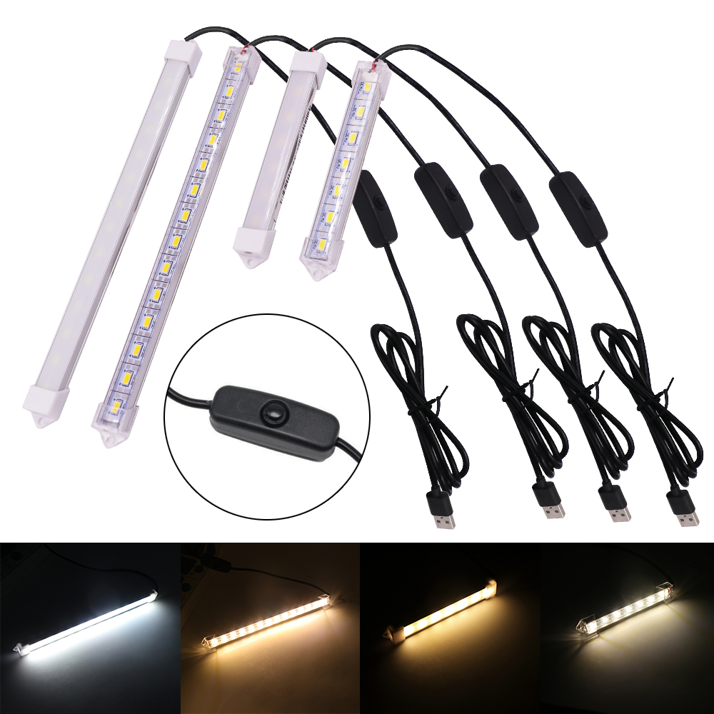 Luce notturna a barra LED con interruttore 5V USB SMD5630 Striscia rigida ad alta luminosità 10/20/35/40/50cm Lampada a tubo per armadio sotto l'armadio
