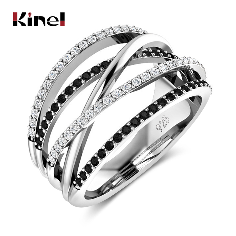 Женские кольца Kinel Hot Cross Twist с черным и белым натуральным камнем циркона, модные кольца в подарок, изящные ювелирные изделия