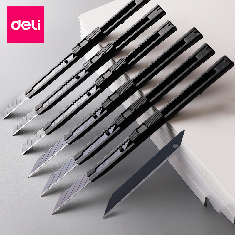 Deli Kim Loại Tiện Ích Không Hộp Bộ Dao Bỏ Túi Di Động Dao Cắt Giấy Нож Tự Khóa Thiết Kế Sắc Nét Góc 9 Lưỡi Dao văn Phòng Phẩm