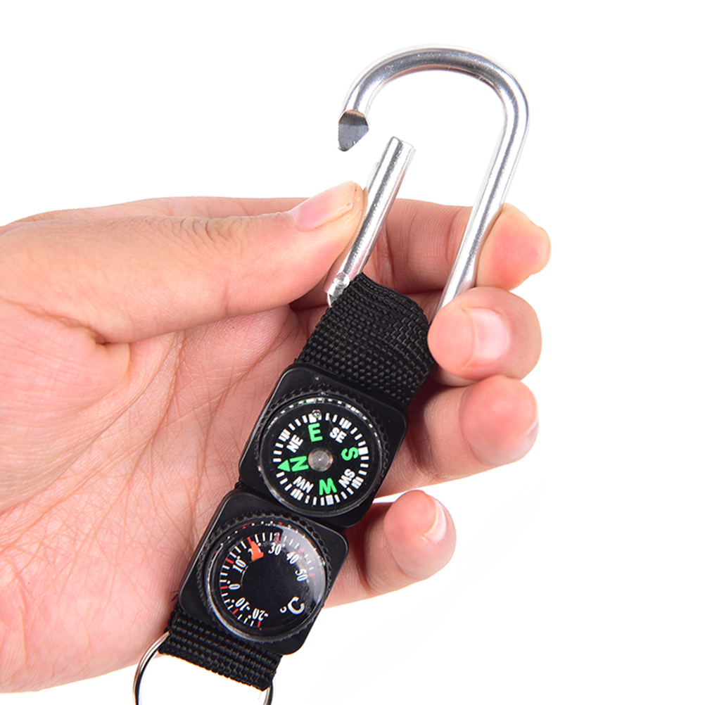 Đa Chức Năng 3 Trong 1 Cắm Trại Leo Núi Đi Bộ Mini Móc Neo W Móc Khóa La Bàn Nhiệt Kế Móc Treo Chìa Khóa Vòng Đen