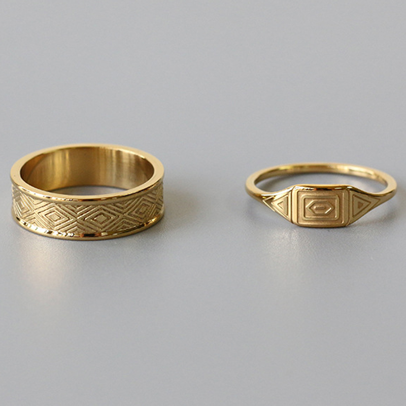 Anéis geométricos de aço titânio para mulheres Amantes Moda Presente da jóia