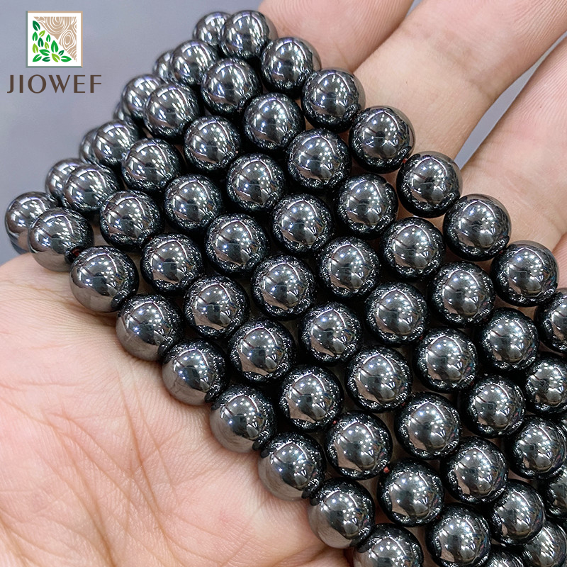 Smooth Black Hematite Round Spacer Beads DIY Bracelet Necklace for Jewelry Making 15" Strand 4 6 8 10 12MM Natural Stone Beads