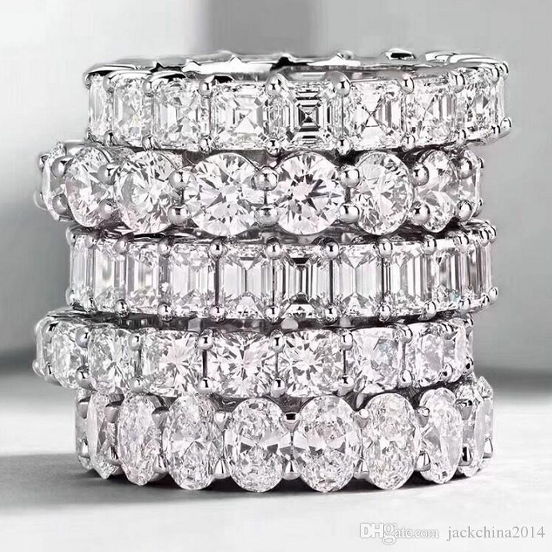 Fine Engagement Eternity Promise Ring AAAAA Zircon 925 Sterling Silver Statement Wedding Band Pierścionki dla kobiet mężczyzn Biżuteria Prezent