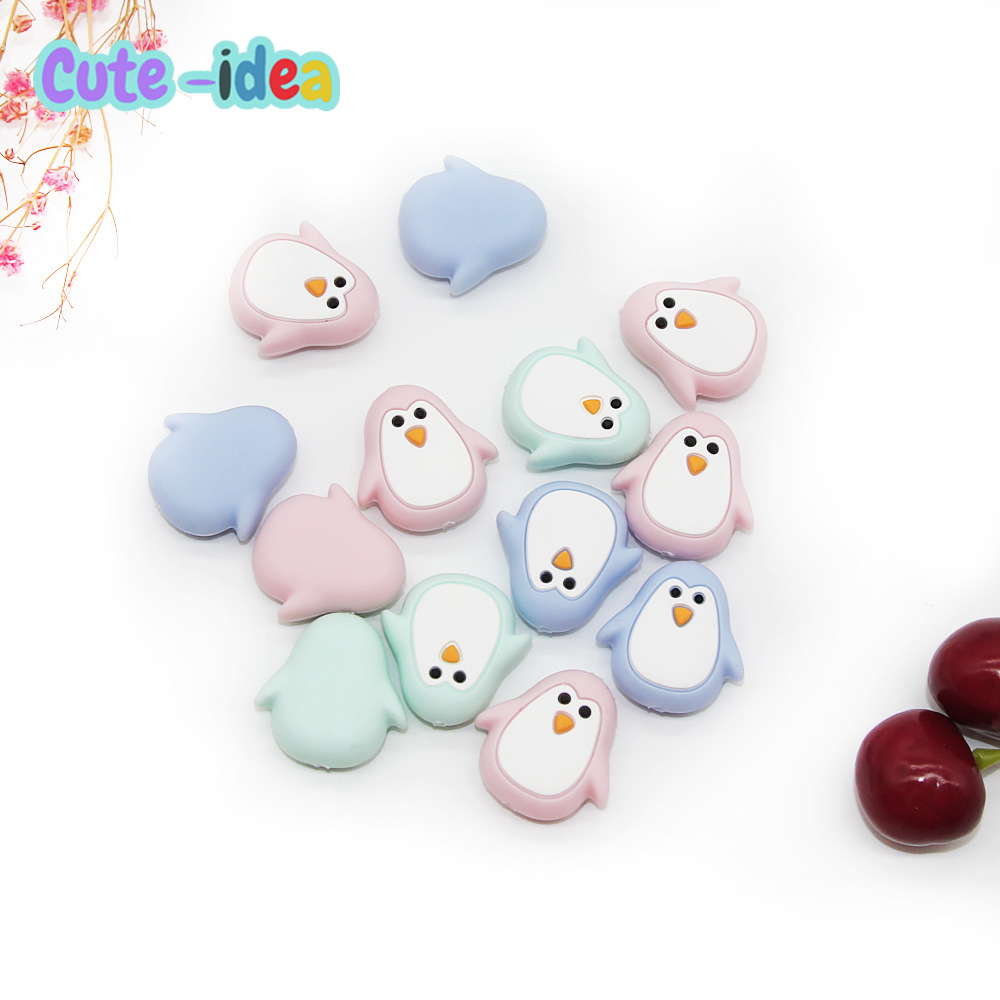 Leuke-Idee 10 Stuks Penguin Siliconen Kralen Bijtring Fopspeen Ketting Hangers Bpa Gratis Chewable Tandjes Zachte Baby Product Voedsel grade
