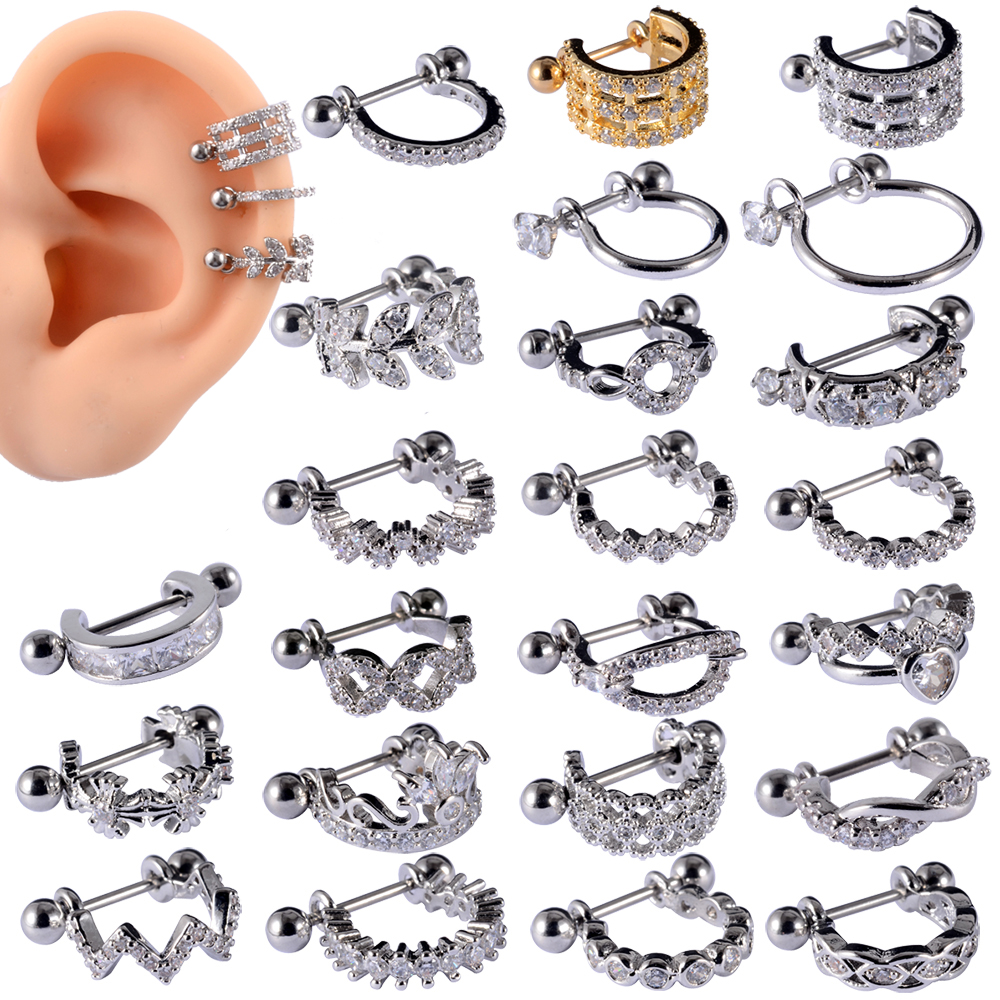 Anillo para cartílago del trago de la oreja, barra de acero inoxidable con aro Cz, puño de cartílago, hélice, pendientes de lóbulo Daith Rook, 1 ud.