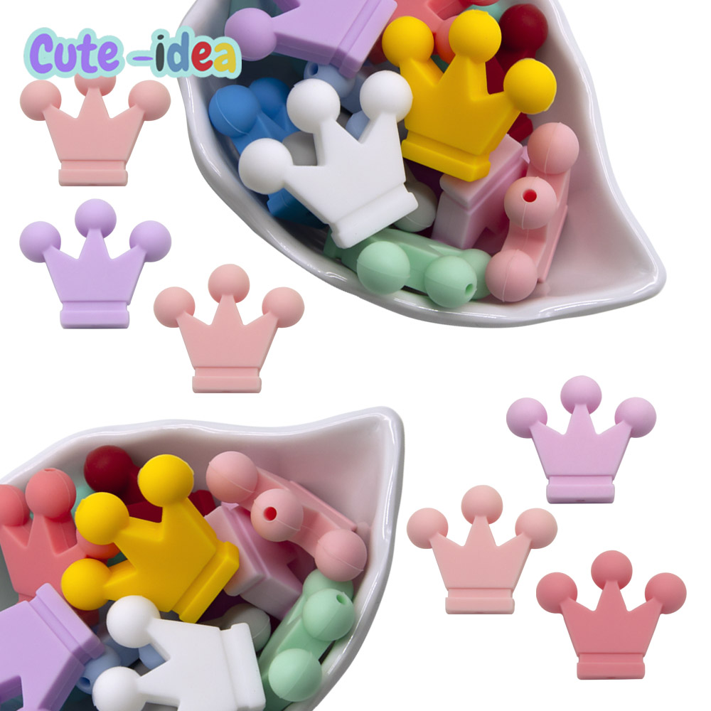 Cute-Idea, 10 шт., мини-прорезыватель с короной, соска для кормления, бусины, аксессуары для самостоятельного изготовления, цепочка, без BPA, жевательные прорезывания зубов, мягкий детский продукт