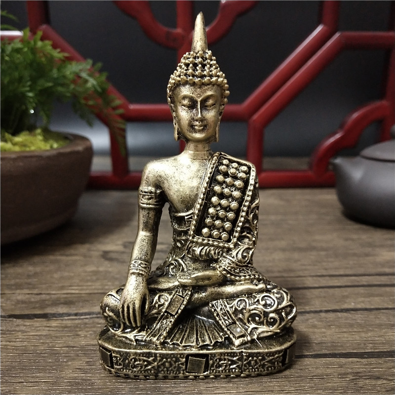 Bronskleurige Boeddhabeelden uit Thailand, Feng Shui huisdecoratie, hars ambachten, meditatie Boeddha beeldjes, ornamenten
