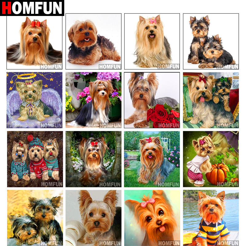 HOMFUN-pintura de diamante redondo/cuadrado completa, cuadro artesanal 5D, "perro Yorkshire Terrier", bordado 3D, punto de cruz, decoración del hogar, regalo