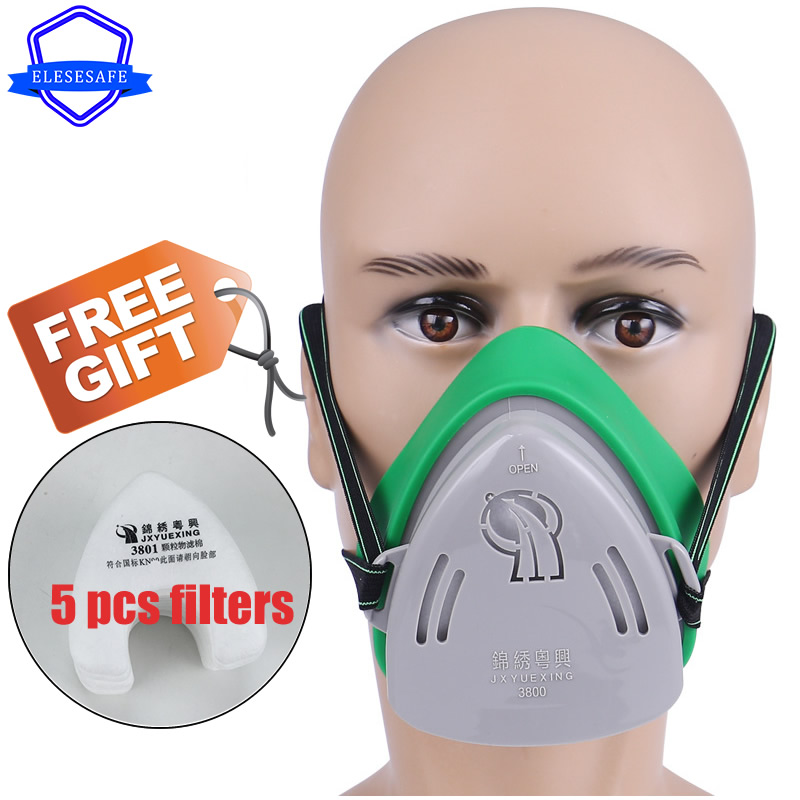 New Lightweight Half Face Dust Mask Respirator With 5 Cotton Filters For Carpenter Polishing Daily Clean Haze Breath Protection