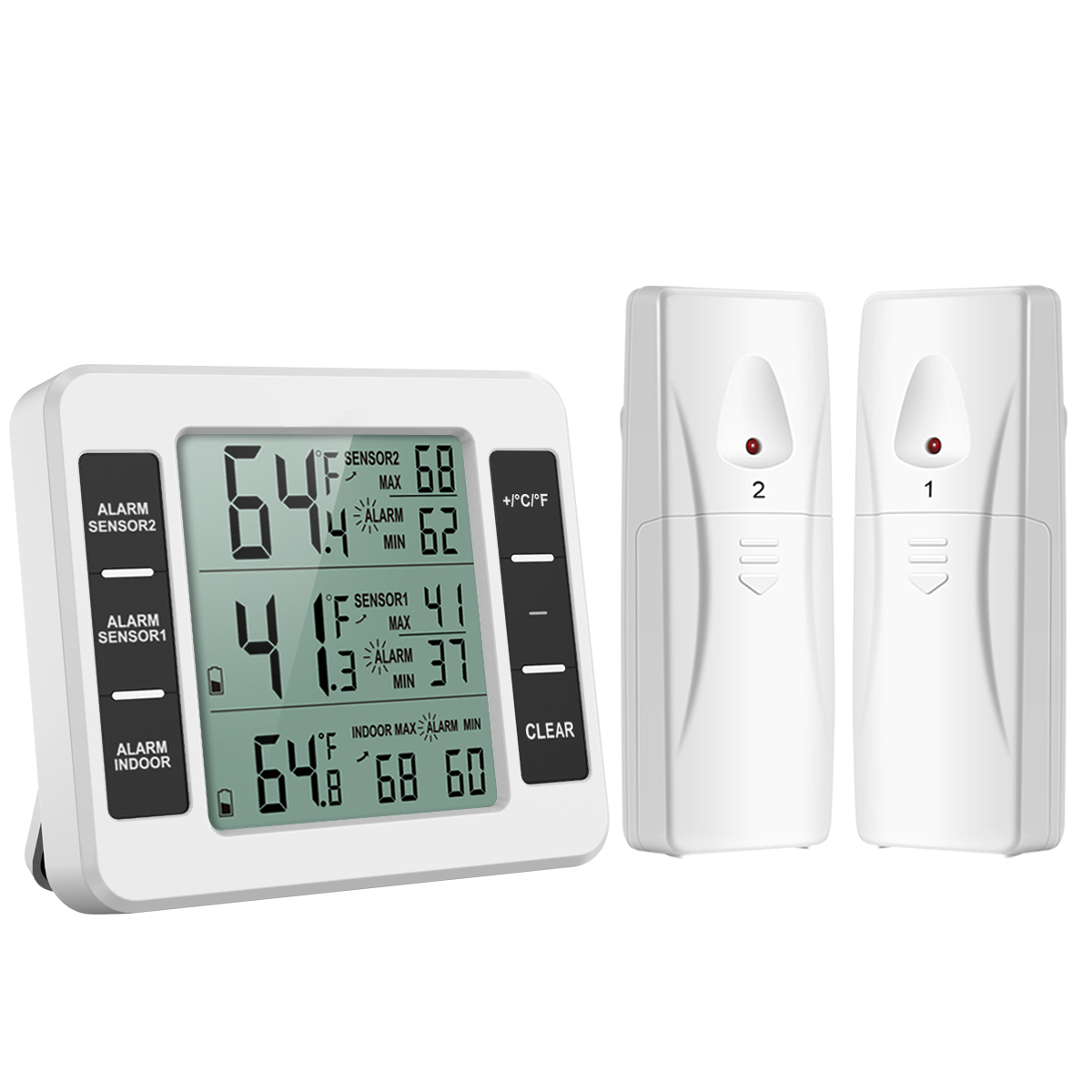 Termômetro digital para geladeira, sem fio, freezer, com monitor de temperatura interna, 2 sensores sem fio, geladeira therm