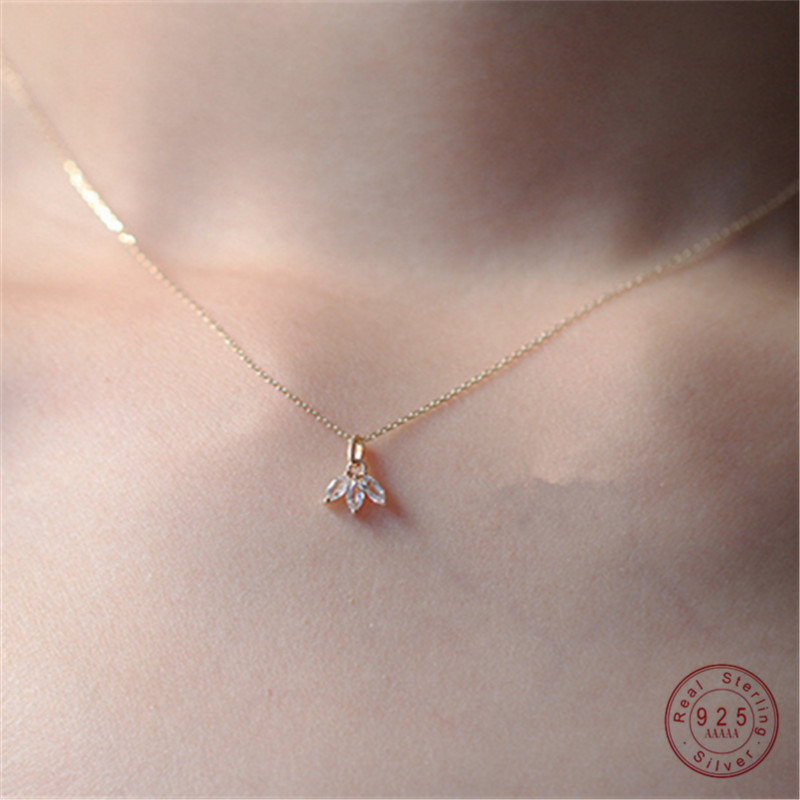 Collier en argent Sterling 925, plaqué or 14K incrusté de cristal, trèfle français, pendentif, chaîne de clavicule, accessoires de bijoux pour femmes