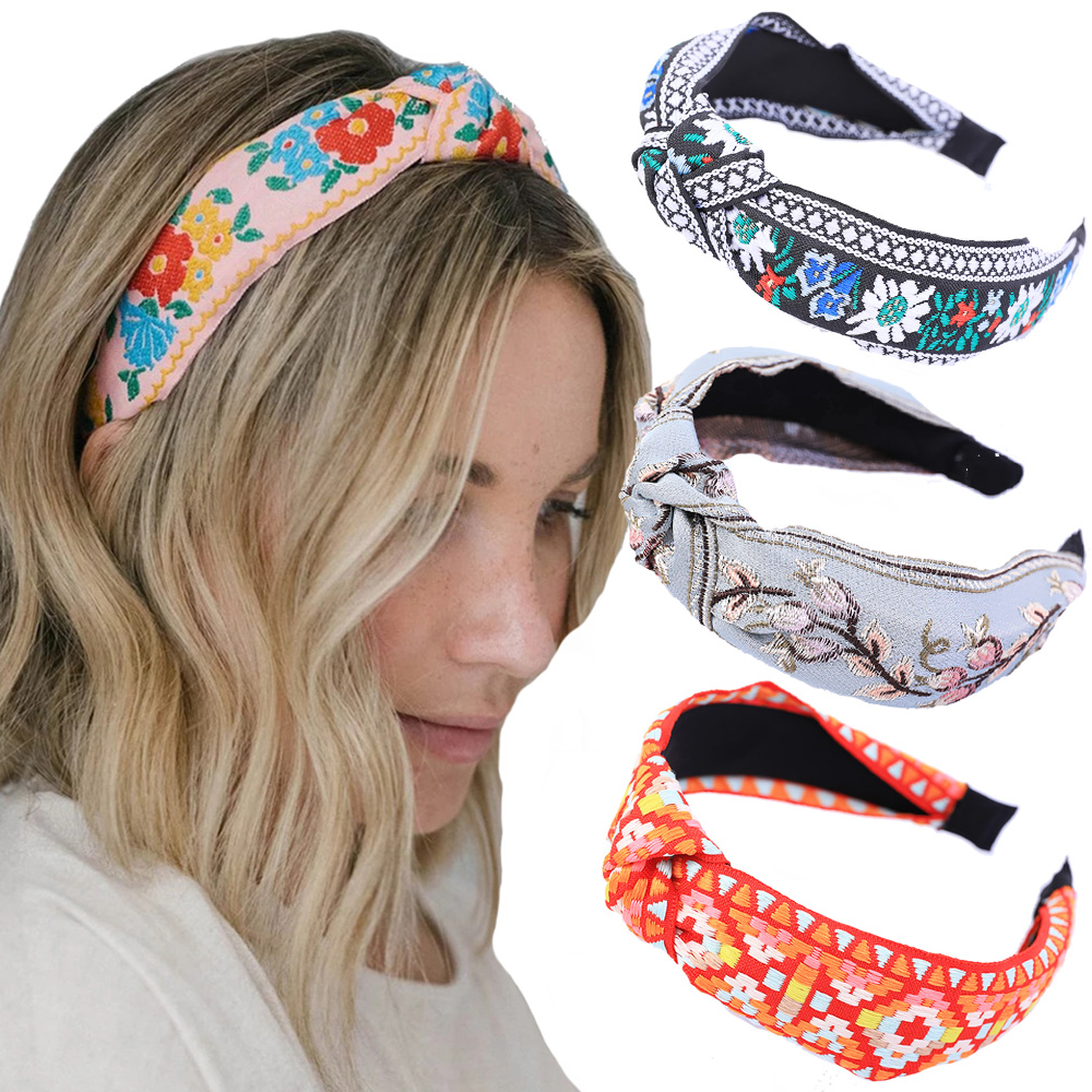 Neue Retro Verknotet Stirnband Für Frauen Haar Zubehör Mädchen Blume Stickerei Elastische Haarbänder Haar Hoops Band Headwear Lünette