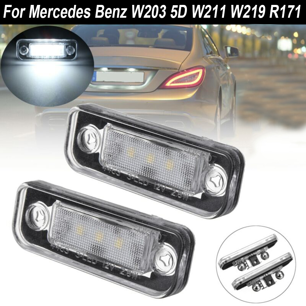 2pcs รถ LED ป้ายทะเบียนหลอดไฟ CANbus สําหรับ Mercedes-Benz C/E Class CLS SLK W203 5D W211 W219 r171 รถอุปกรณ์เสริม