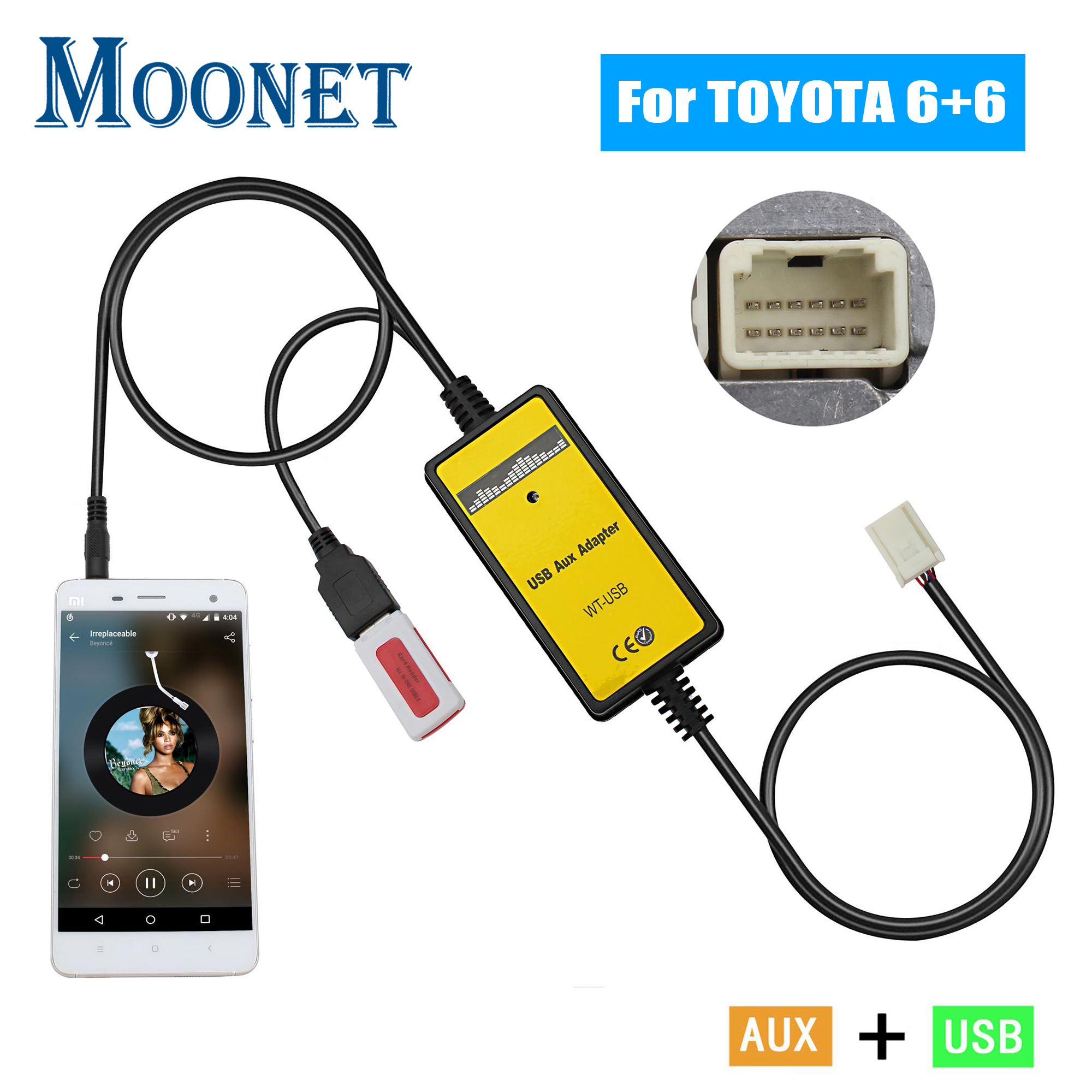 Moonet-Adaptador de entrada MP3 para coche, cambio de CD para Toyota Avensis, RAV4, Auris, Corolla, Yaris, Camry, Tacoma y Lexus (6 + 6 pines)