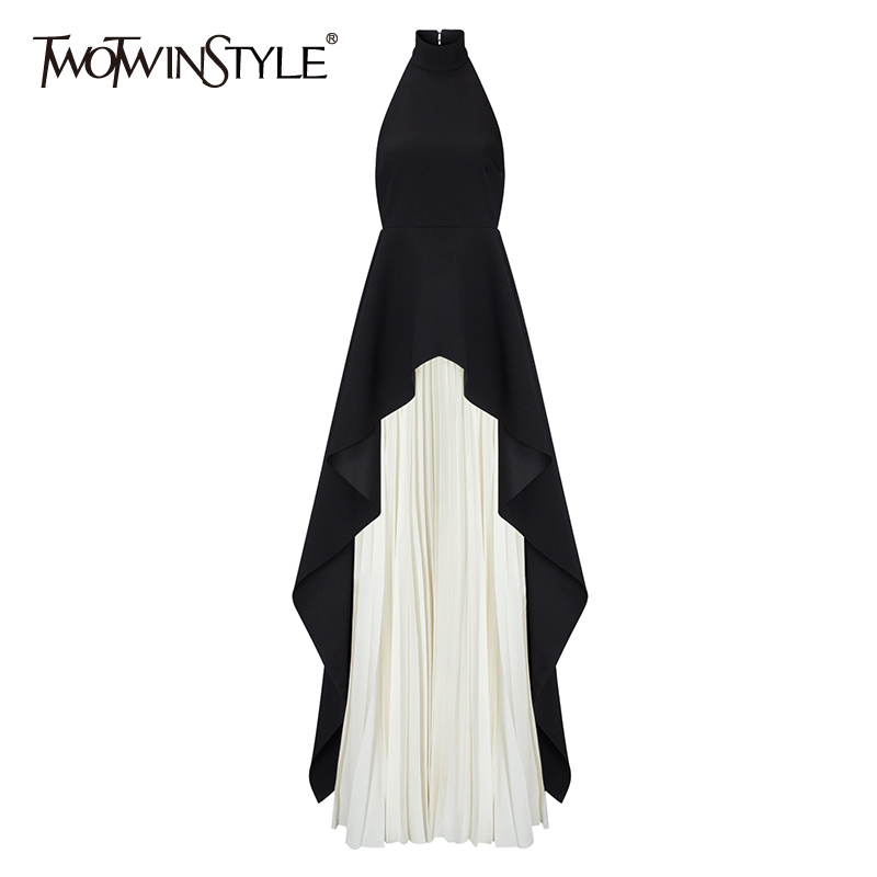 TWOTWINSTYLE, conjunto Sexy de dos piezas para mujer, Top sin mangas con cuello Halter y espalda abierta, falda Maxi plisada de cintura alta, traje ajustado para mujer, novedad de verano