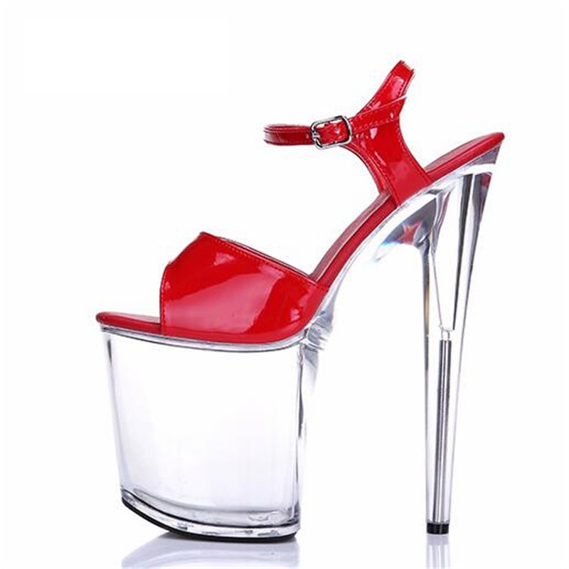 Estate sexy sandali femminili delle donne trasparenti di cristallo scarpe da sposa 20 cm ultra sottili tacchi alti piattaforma Fibbia pompe plus: 34-44