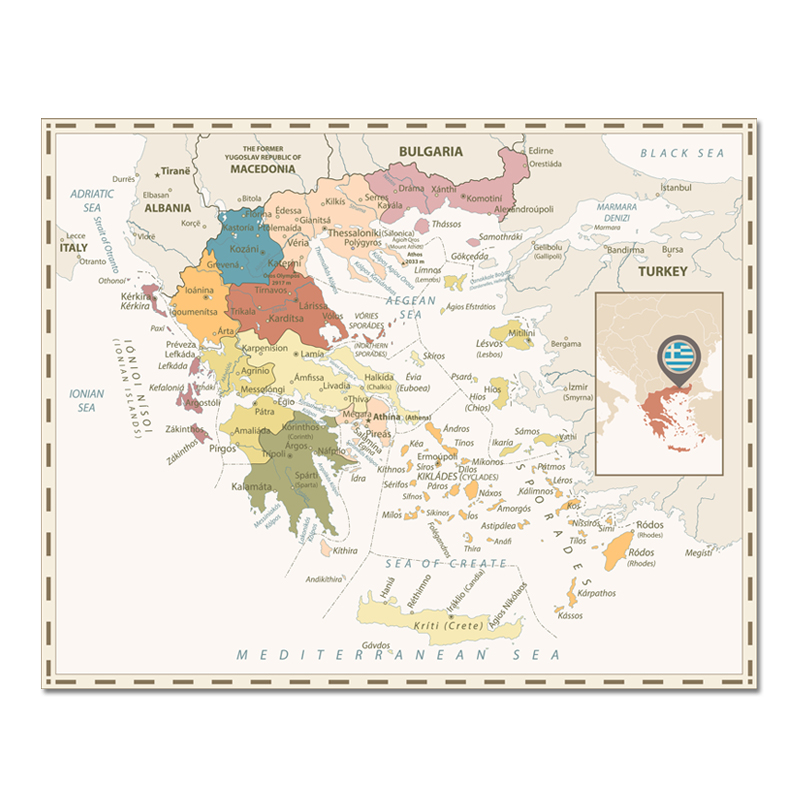 カラフルなギリシャ地図ポスターサイズ壁の装飾大マップギリシャ 80 × 63 センチメートル防水マップ