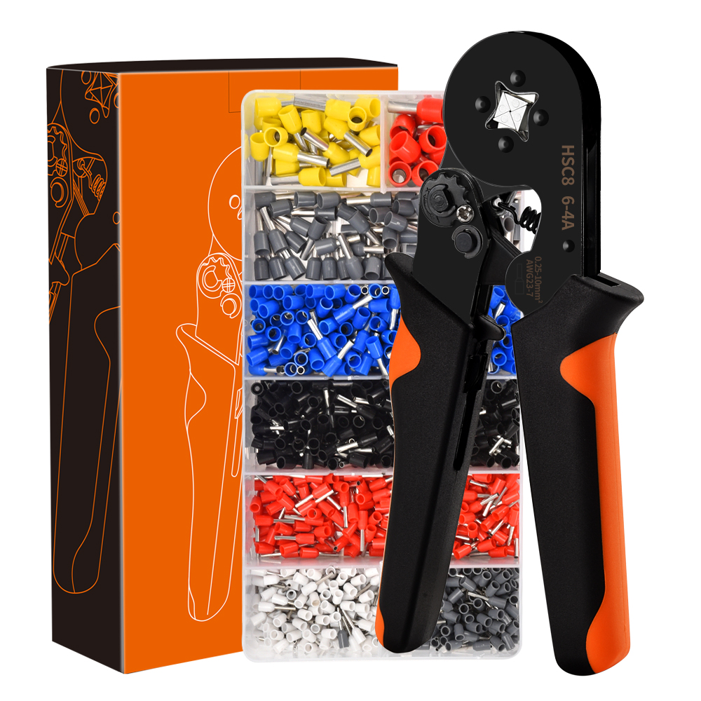 Alicates de prensado de férula HSC8 6-4A, 0,25-10mm², herramienta de prensado de alambre, pelacables de mano, Juego de alicates con 1200 terminales