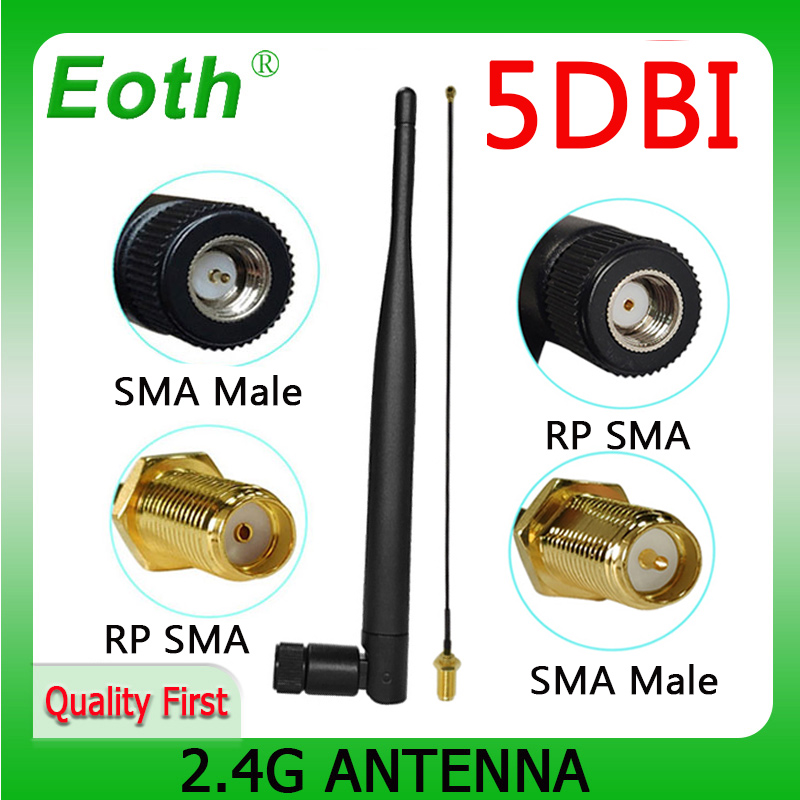 EOTH 1 5 uds 2,4g antena 5dbi sma hembra wlan wifi 2,4 ghz antena SMA macho Cable de extensión en espiral módulo iot antena