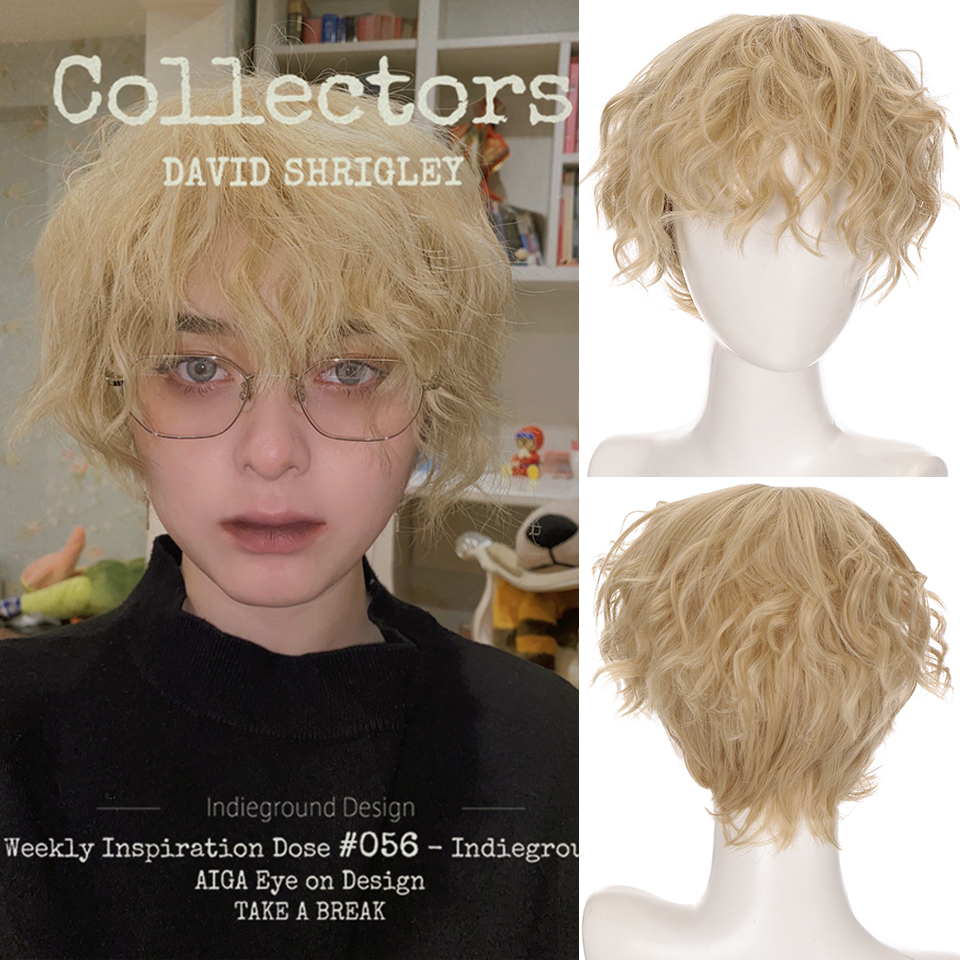 BUQI Synthetic Short Wig Black Blonde Brown False Hair Daily Party Cosplay Wigs for Women Man Girl Boy High Temperature Fiber