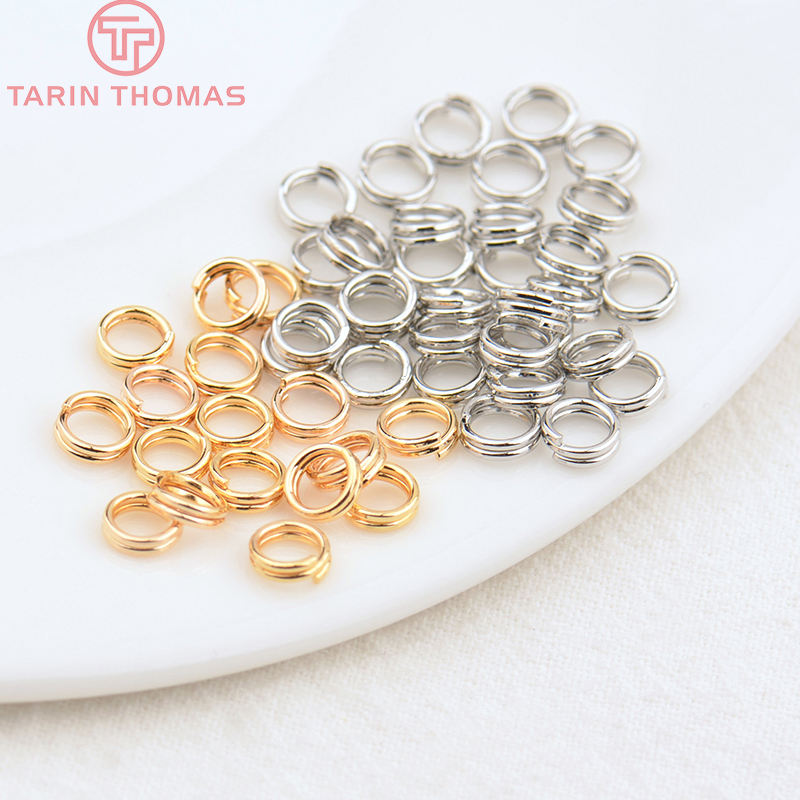(3668) 50 pièces 5x0.7MM 7x0.7MM 24K couleur or plaqué laiton Double boucle anneaux de saut anneaux fendus accessoires de bijoux de haute qualité