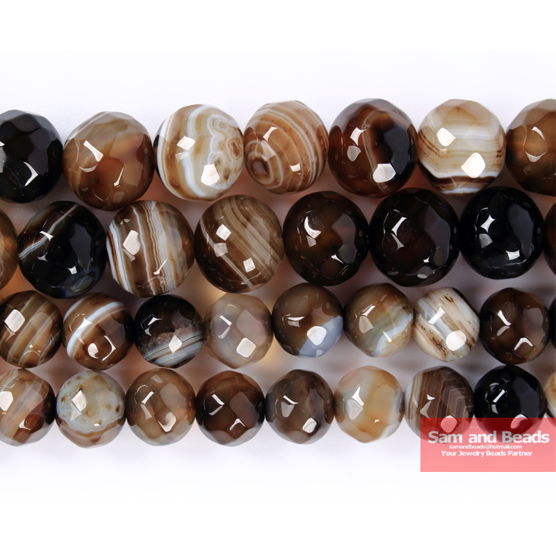 Cuentas de ágatas con rayas de café facetadas de piedra Natural, tamaño a elegir de 4,6,8,10,12mm para fabricación de joyas PSB01
