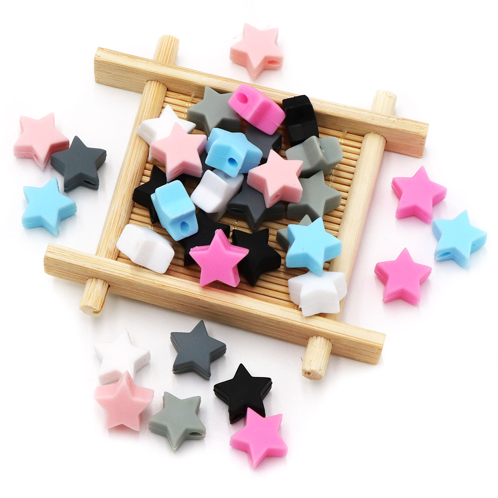 BOBO.BOX-Cuentas de estrella de silicona sin BPA para bebé, mordedor masticable de silicona, juguete de cadena de chupete, collar artesanal, 10 Uds.