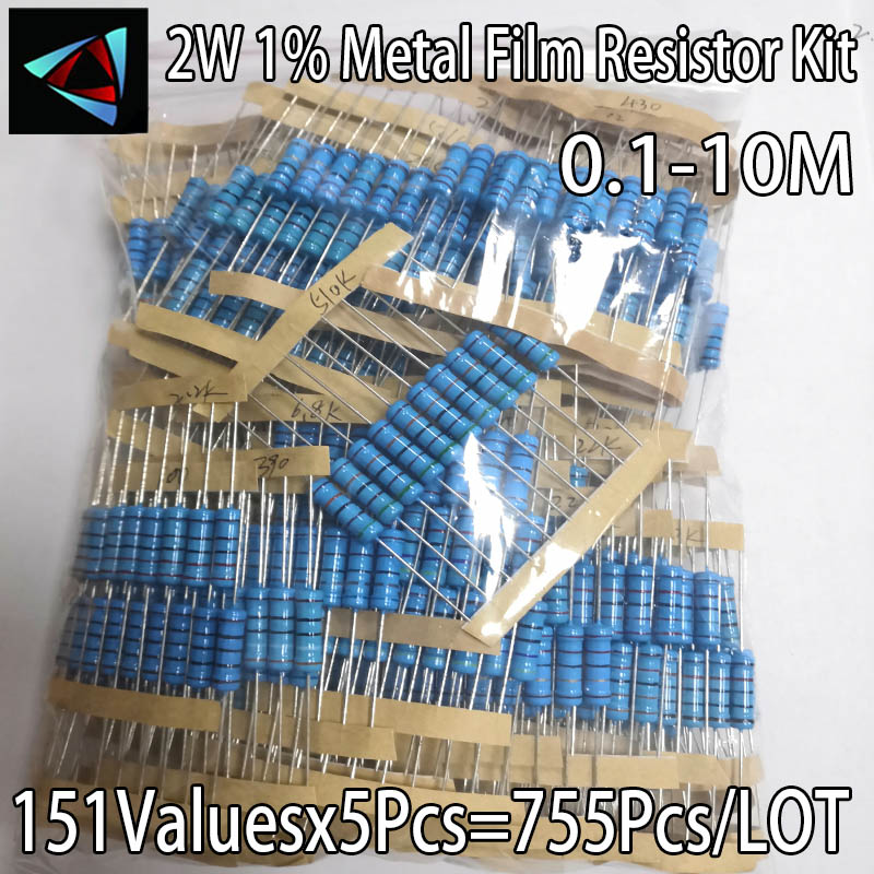 755 Stuks 151 Waarden Elk 5 Stuks Metaalfilmweerstand 1% 2W Diverse Kit (0.1 ~ 10M Ohm Condensatorbereik) Hot Koop