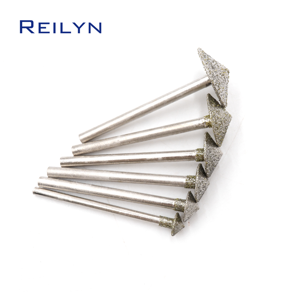 6pcs/set 6/8/10/12/14/16mm Umbrella Needle Diamond Grinding Burr Grinding Bits Electroplated Head  Jade Stone Amber Carving Tool