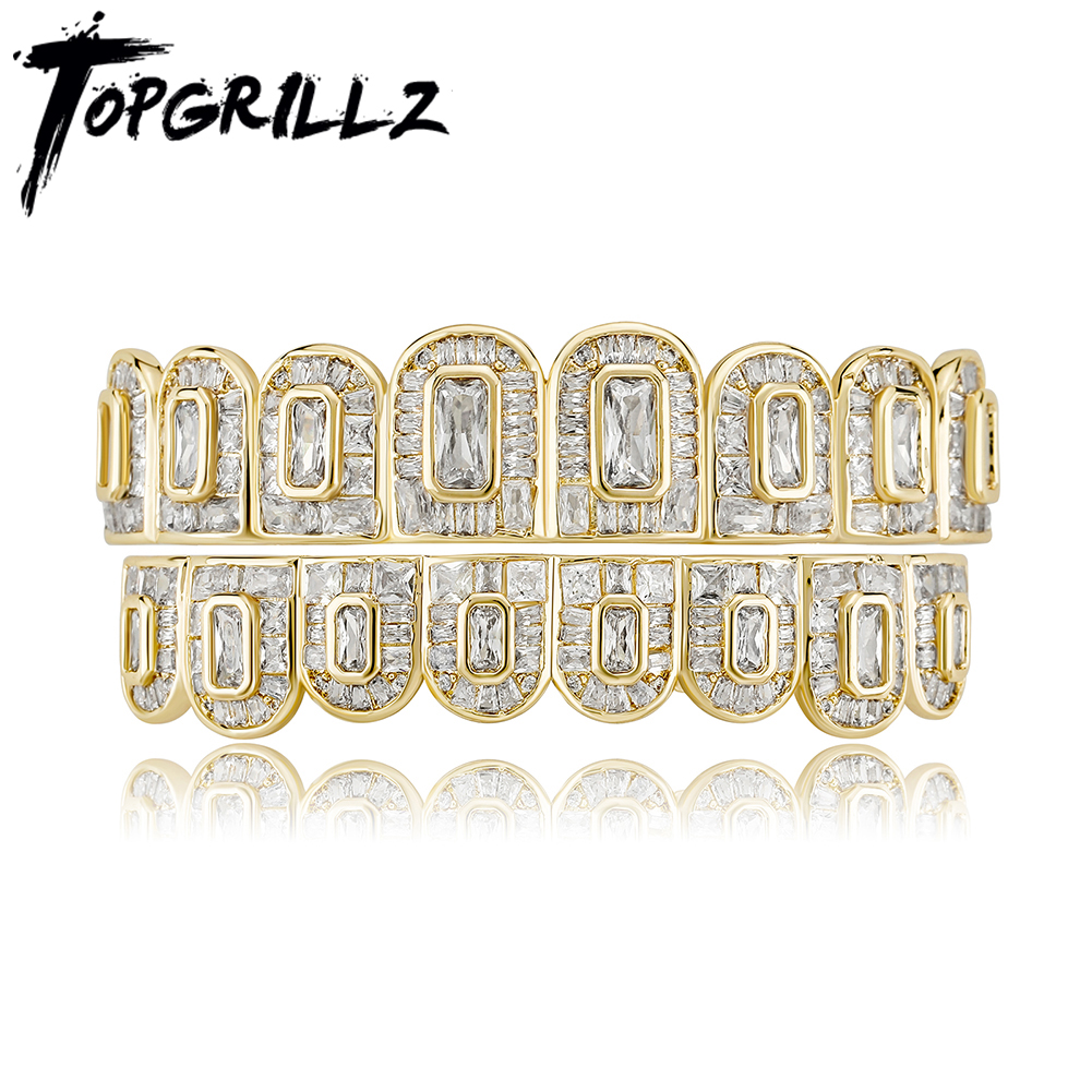 TOPGRILLZ Новый багет 8/8 зубов Grillz Full Iced Micro Pave кубический цирконий стоматологические грили для мужчин женщин зубные колпачки Декор ювелирные изделия