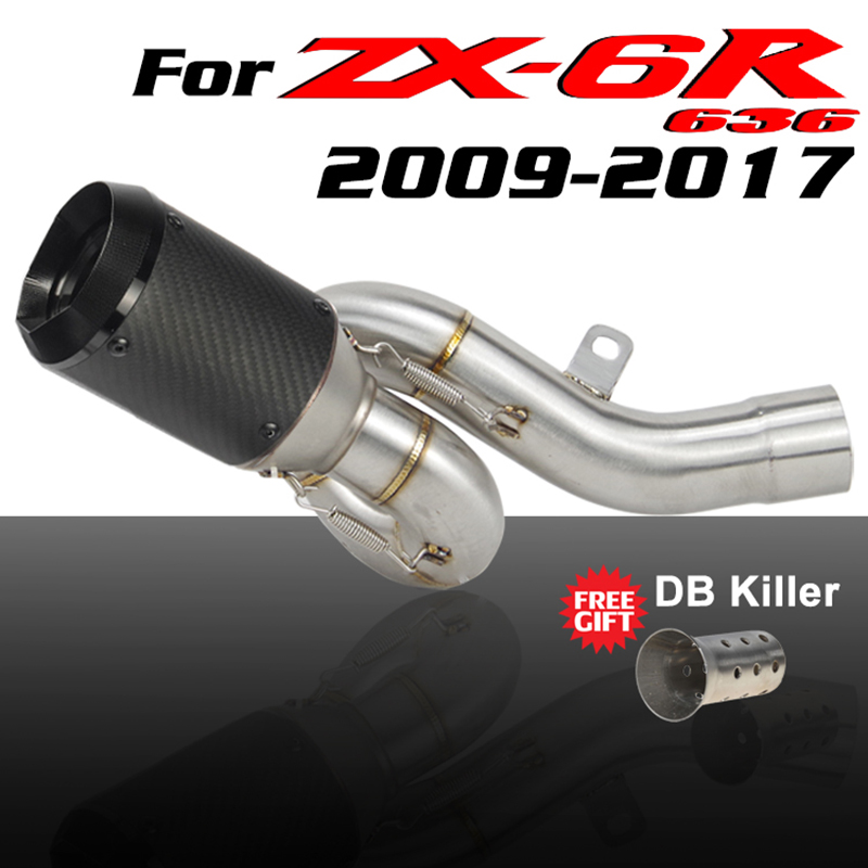 Slip-On Knalpot Motor Tengah Link Pipa 51Mm Memutar Serat Karbon Escape Moto DB Pembunuh untuk Kawasaki ZX6R ZX636 2009-2017