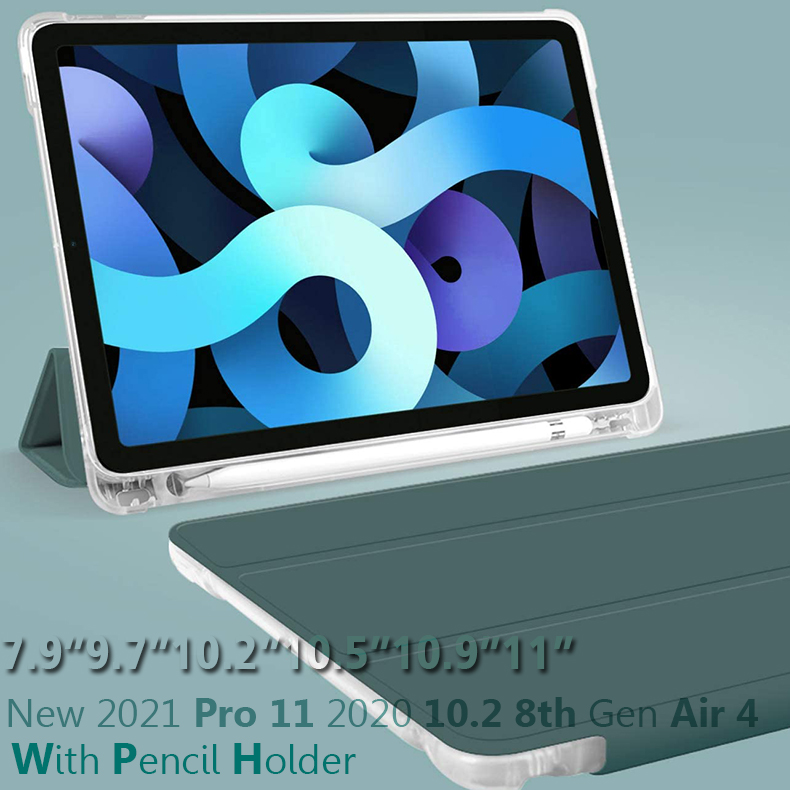 Casing untuk iPad Generasi Ke-8 2020 iPad 7th Gen 2019 Tutup Pelindung Folio Silikon dengan Tempat Pensil A2270/A2428 /A2429 Funda