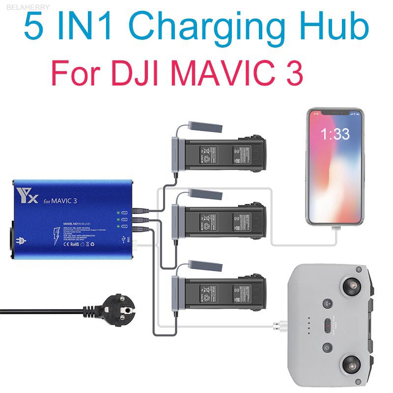 Hub de chargeur de batterie 5 en 1 pour Drone DJI Mavic 3/3 Cine, télécommande, Hub de chargement pour Smartphone, chargeur rapide Intelligent