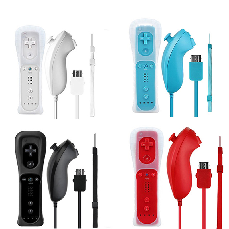 Беспроводной геймпад, пульт дистанционного управления + нунчак 2 в 1 для Nintendo Wii, контроллер, джойстик, силиконовый чехол
