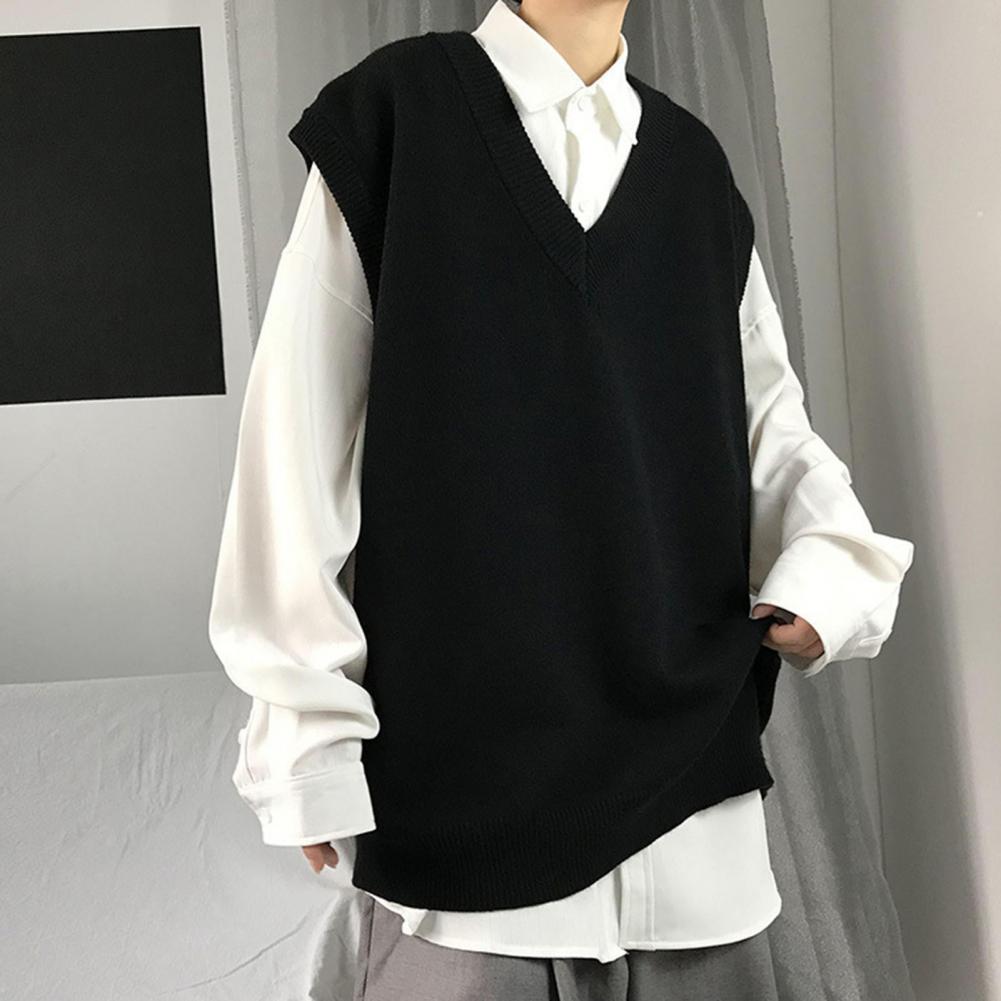 Männer Pullover Weste V-ausschnitt Einfarbig Ärmel Alle Spiel Frühling Pullover für Schule Männlich Pullover männer Kleidung Streetwear