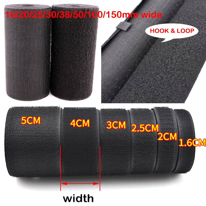 Fita fixadora de gancho, fita mágica preta e branca para costura diy sem cola, 16/20/25/30/38/50/100/150mm, 1 metro