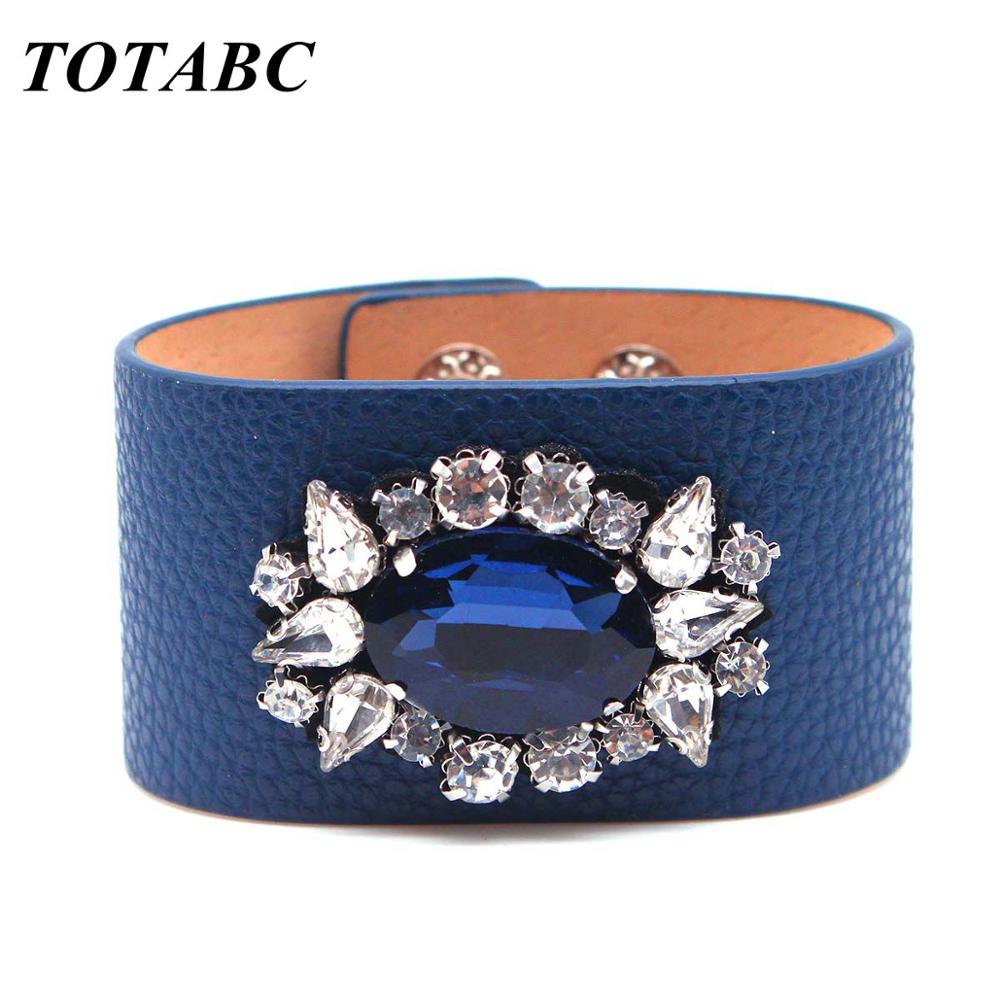 TOTABC Nuovo braccialetto in pelle con ciondolo strass contratto e generoso braccialetto e braccialetti di gioielli di moda Pulsera