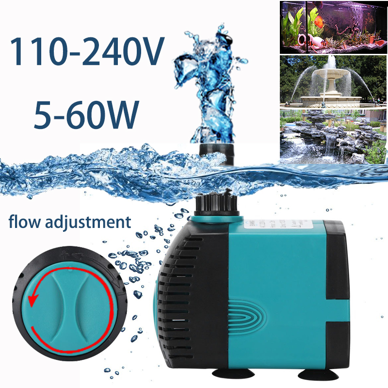 Bomba de água submersível para aquário, 3-60w, filtro de fonte, lago de peixes, bomba de água silenciosa, fonte de tanque, bomba de sucção lateral, tomada ue, eua, reino unido