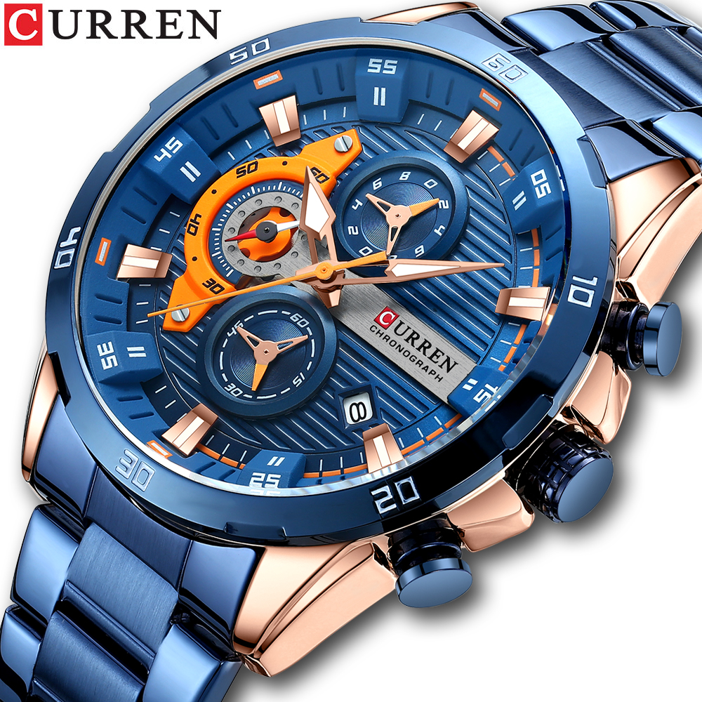 CURREN นาฬิกาผู้ชายแบรนด์หรูกีฬา Quartz Mens นาฬิกากันน้ำ Chronograph นาฬิกาข้อมือผู้ชาย Relogio Masculino