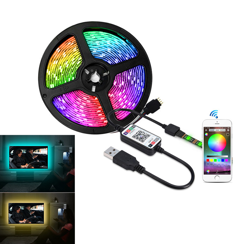 Bande lumineuse LED RGB USB 5050 avec Bluetooth, capteur de son de division musical, kit de 30 diodes/m, 0.5-5m, 5V