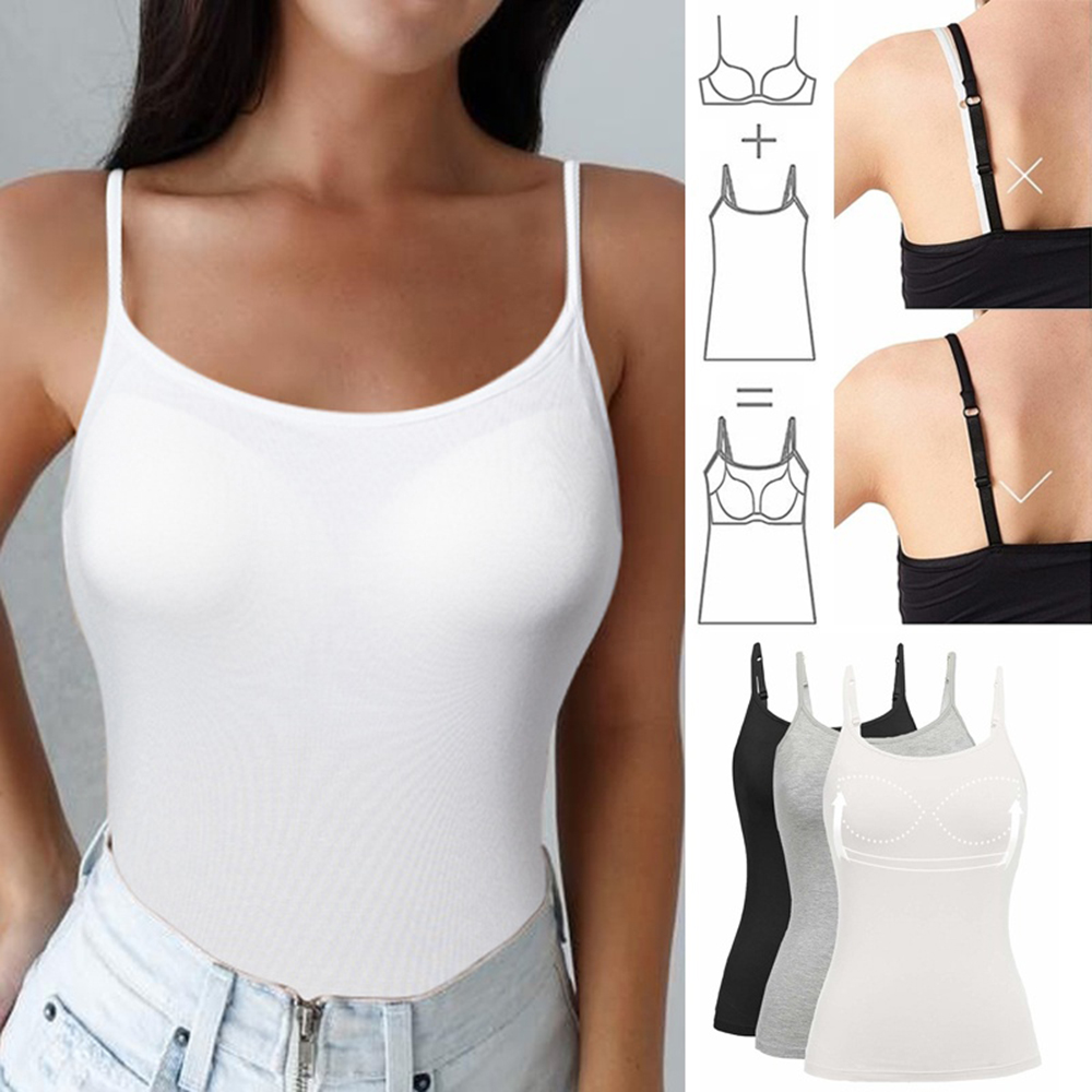 Damska koszulka bawełniana z półką biustonosz regulowany pasek Spaghetti Tank Top Cami zbiorniki 2/3 paczek urządzenie do modelowania sylwetki Shapewear