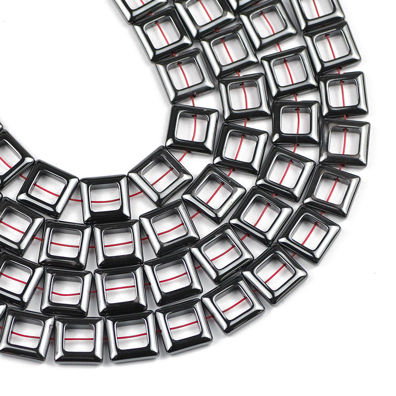 14MM kamień naturalny koraliki duży otwór kwadrat czarny hematyt Spacer luźne koraliki do tworzenia biżuterii Diy akcesoria do bransoletki ustalenia