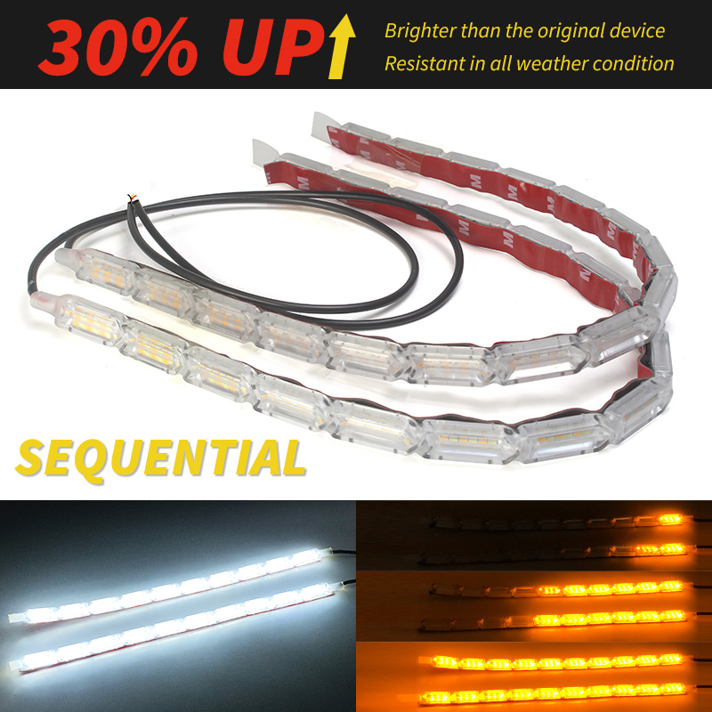 2 ชิ้นสีขาว Amber ยืดหยุ่น LED Strip LED DRL ไฟวิ่งกลางวันกันน้ํา Sequential Daylight สีแดงเบรคเลี้ยวไฟสัญญาณ