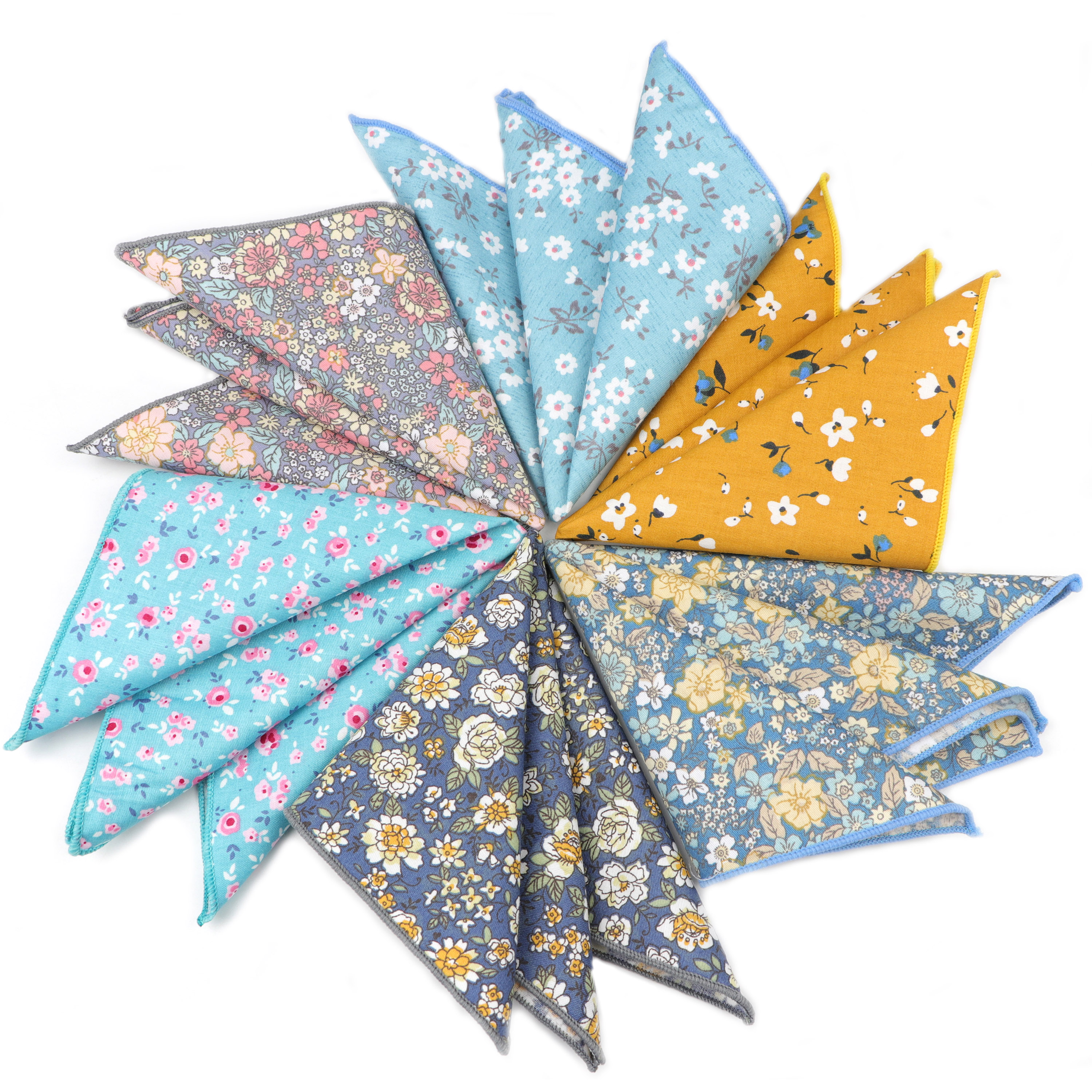 Lenço estampado floral vintage de desenho animado, lenço de algodão para mulheres e homens, ternos de casamento, bolso quadrado, acessório de presente para adultos de alta qualidade