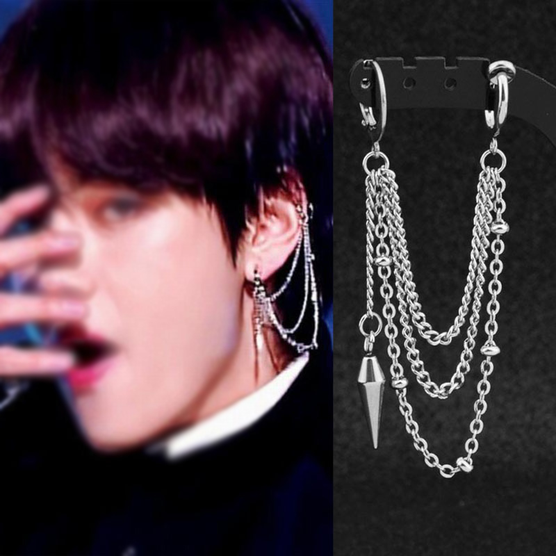 Kpop Punk gland chaîne boucles d'oreilles pour hommes femmes en acier inoxydable barre métallique pendentif géométrique boucles d'oreilles fête Hip Hop bijoux