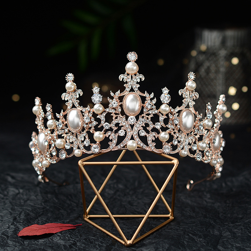 Tiaras de novia barrocas de perlas de cristal de Color plateado de lujo, coronas de diamantes de imitación, diadema de desfile, diademas CZ, accesorios para el cabello de boda