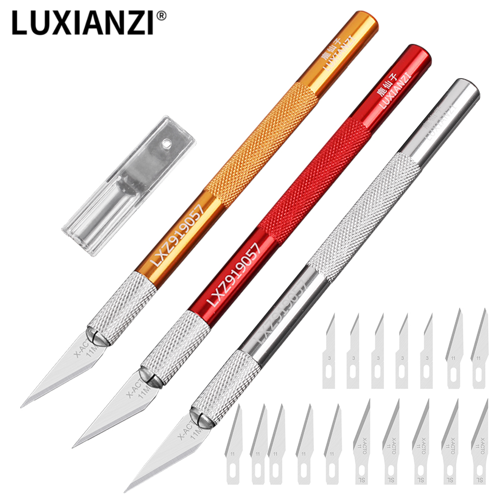 Luxianzi Metalen Scalpel Mes Antislip Cutter Graveren Craft Messen Messen Voor Scalpel Briefpapier Pcb Reparatie Diy Handgereedschap