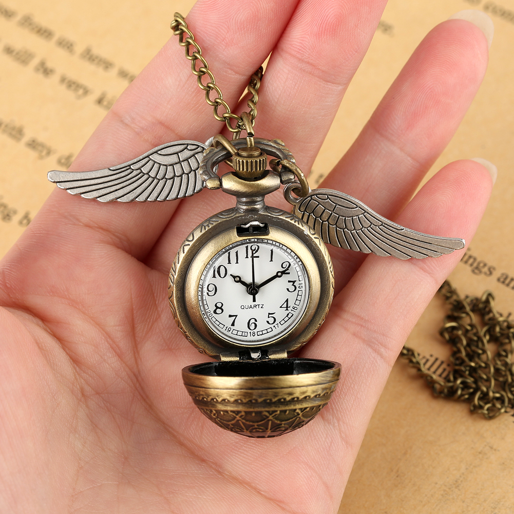 Relógio de bolso de quartzo de bronze pena asa pingente relógios de luxo vintage fob relógio corrente colar presente para homens dropshipping